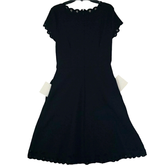 White Hause Black Market~Woman Size 0~Black Fit/Flare Lazer Cut Dress Pockets. - Picture 5 of 11
